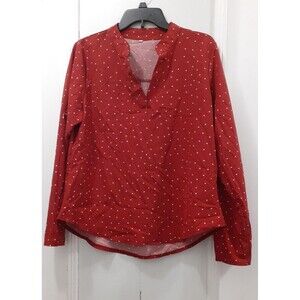Red & Polka Dot Blouse Women's Size XL Unbranded Roll Tab Sleeve White Polka Dot